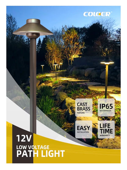 Brass Low Voltage Pathway Lights Wired 4-Pack with 3W LED G4 Bulb, 12V Waterproof Outdoor Path Lighting for Yard, Patio, Landscape, Planter, Walkway (Bronze) (New in Box)