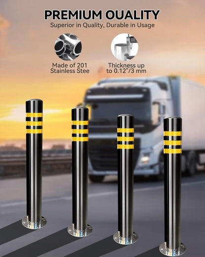 Safety Bollard 8 Pack Stainless Steel with Reflective Tape
