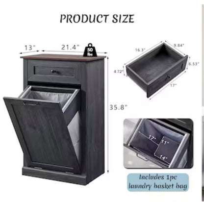 Tilt Out Laundry Hamper Cabinet/Farmhouse Trash Can Cabinet with Drawer