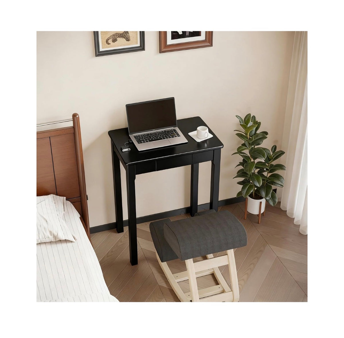 Solid Wood Desk with Drawers 24 X 16 Inch Single Narrow Desks, Rubber Wood Study Table, Small Writing Desks for Small Spaces/Bedroom Modern Black Desk (New in Box)