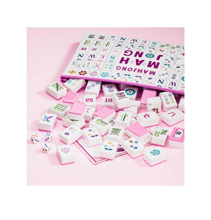 Pink American Mahjong Tile Set 160 Melamine Mahjong Tiles 1.2 Inch with Mahjong Tile Bag and Mahjong Accessories Suitable for Friends and Family Gatherings Mahjong Tiles (Pink) (New in Box)