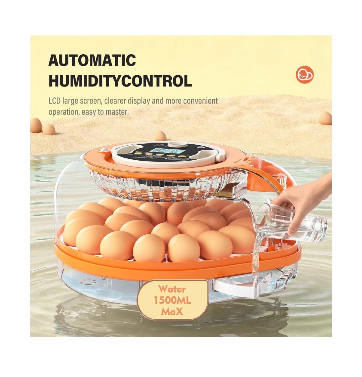 26 Incubators for Hatching Eggs Smart Voice Control Incubator with Auto Temp Humidity Automatic Egg Turning 360 Degrees View Built In Egg Candler and Chick Holding Area for Chickens, Ducks, Goose, and Quail Eggs (Orange/White) (New in Box)