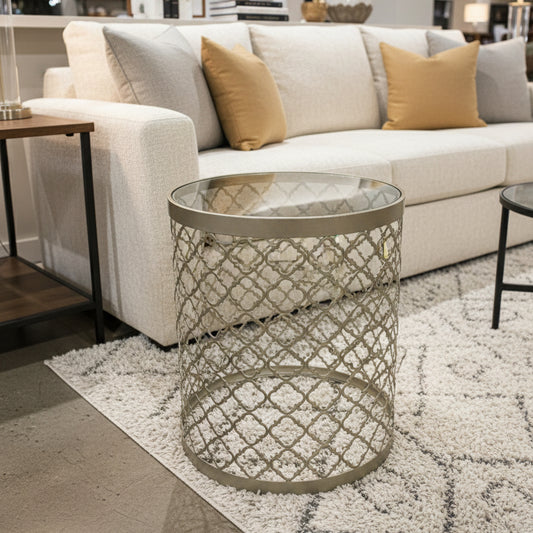 Glass Top Side Table with Pewter Base
