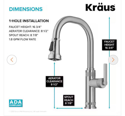 Kraus Allyn Industrial Pull Down Single Handle Kitchen Faucet in Spot Free Stainless Steel
