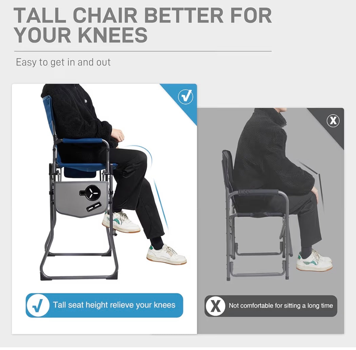 Ever Advanced Portable 30.7 inch Seat Height Tall Folding Camping Chair