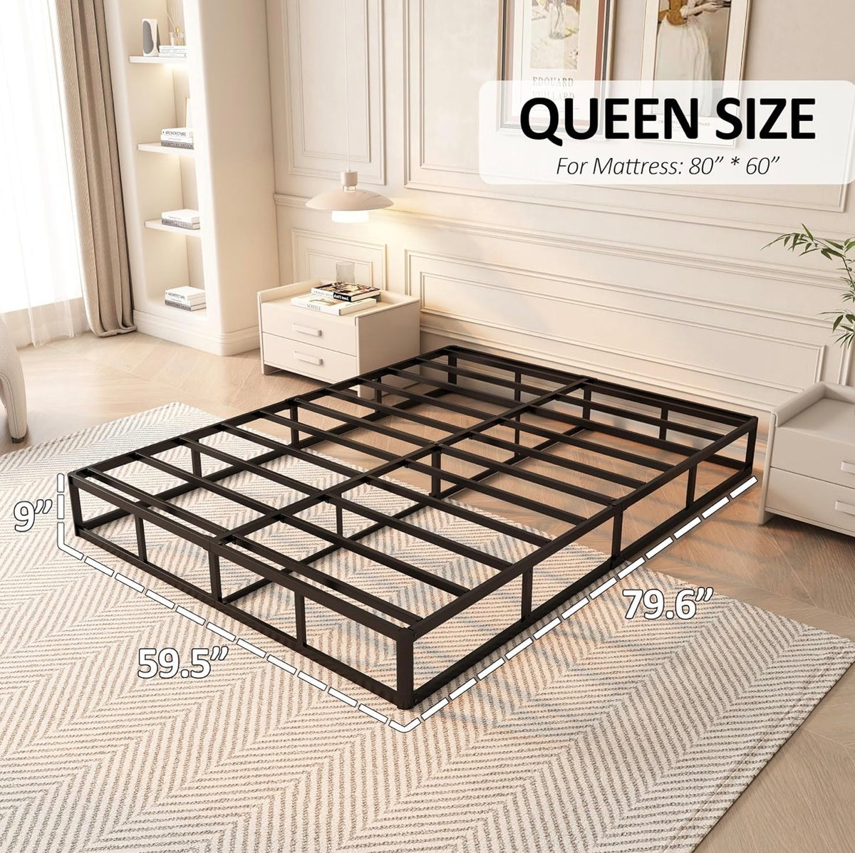 Queen Size Box Spring, 9 Inch Height Profile Box Springs with Washable Cover, Heavy Duty Metal Mattress Foundation Easy Assembly Noise Free (New in Box)