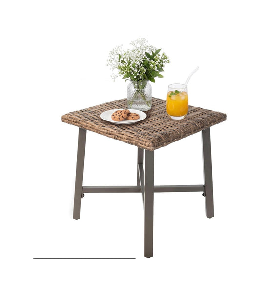 Rattan Side Table for Outdoor, Small Patio Table for Porch, Garden, Deck Balcony End Table with Handwoven Wicker Design, Compact Square Accent Table (Gray) (New in Box)