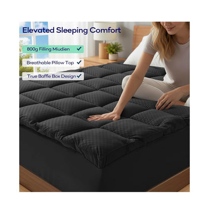 Olanly 4 Inch Dual-Layer Mattress Topper, Gel Memory Foam 2 Inch Gel Memory Foam Base and 2 Inch Cooling Pillow Top Mattress Cover, Deep Pockets Fits Mattresses Up to 21 Inch Full (Black) (New in Box)