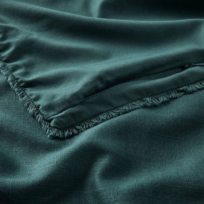King/California King Heavyweight Linen Blend Comforter & Shame Set Dark Teal Blue - Casaluna Woven Rayon, Zipper Closure (New in Package)