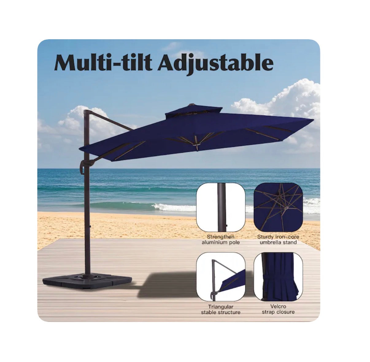11 Ft. Aluminum Crank Cantilever patio Umbrella with Base (Navy) (New)