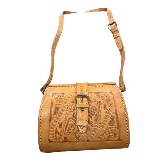 Hand Tooled Tan Leather Boho Shoulder Bag