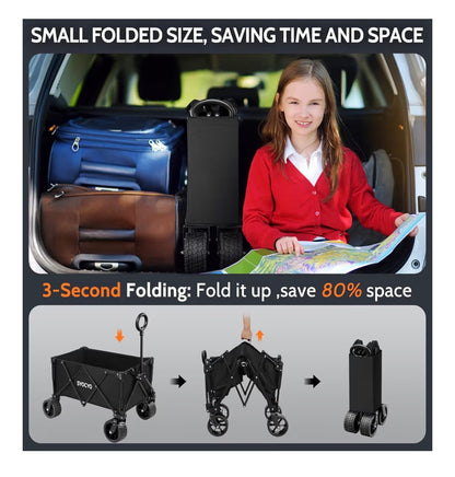 Syocyo Wagon Cart Foldable 420lbs Weight Capacity Collapsible Wagon with Big All Terrain Wheels, Heavy Duty Beach Wagon with Cup Holders for Camping, Gardening, Sports, or Groceries