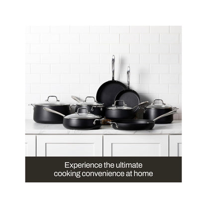 All Clad Hard Anodized Expert Nonstick Cookware Set, 7 Piece Pots and Pans Set, Induction, Ovensafe, Includes Frying Pans, Saucepan, Sauté Pan, Stockpot, Professional Cookware (Black) (New in Box)