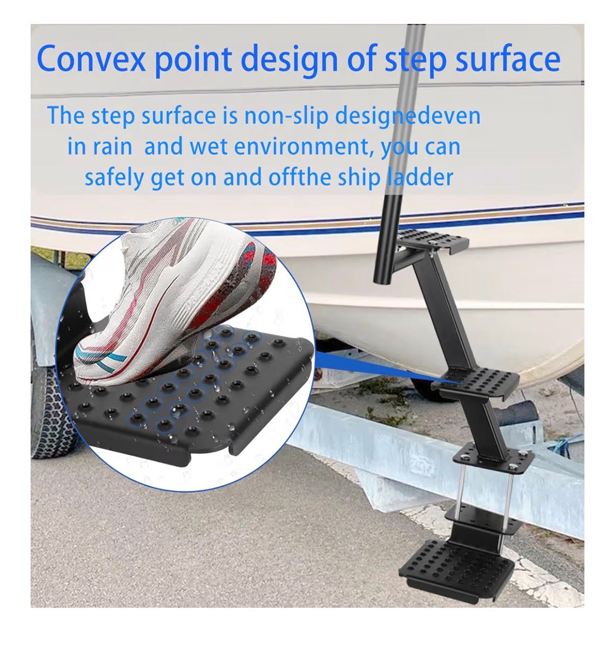 Heavy Duty Boat Trailer Steps with Safety Handle, Non-Slip Surface, Boat Trailer Steps for the Tongue, 3 Step Trailer Step