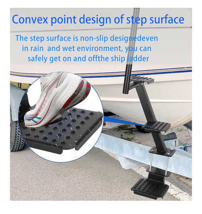 Heavy Duty Boat Trailer Steps with Safety Handle, Non-Slip Surface, Boat Trailer Steps for the Tongue, 3 Step Trailer Step