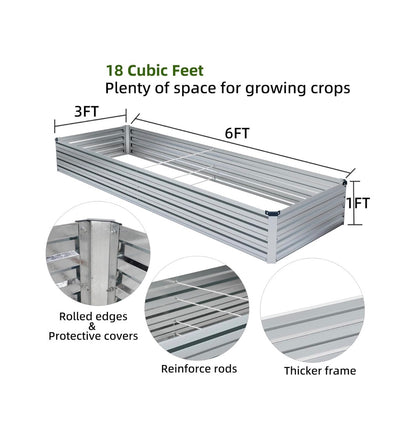 Meberam 3 Pack 6 Ft. X 3 Ft. X 1 Ft. Galvanized Raised Garden Beds Kit Outdoor Metal Gardening Planter Box for Vegetable Elevated Flower Herbs (Silver) (New in Box)
