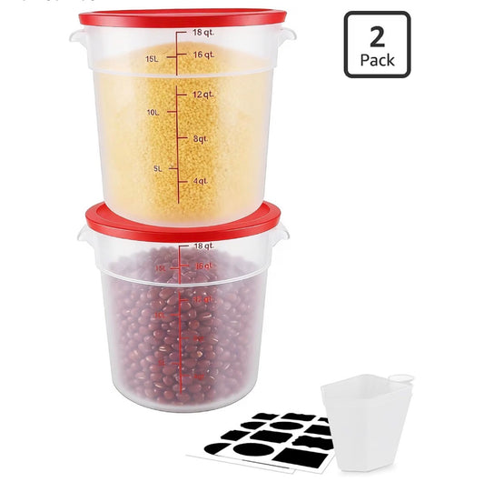 2 Pack Food Storage Container with Lid, 16 Quart Commercial Storage Box with Scale & Handle, Cake Making, Dough, Marinating Meat, Kitchen Supplies Round 16 Quart (New in Box)