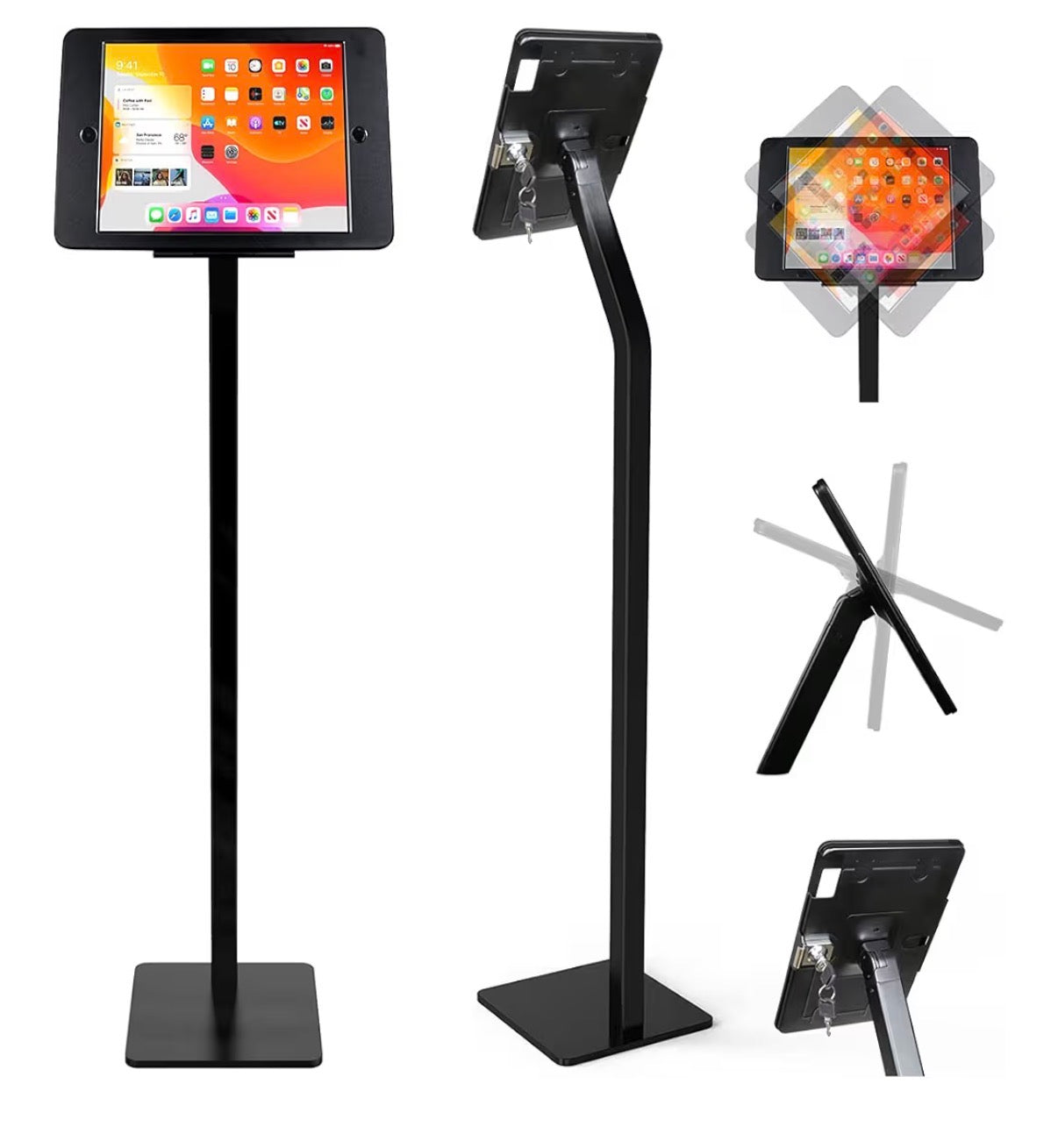 Anti-Theft Security Kiosk POS Floor Stand Holder Enclosure for 10.2" 2020 iPad 8th Gen & 2019 iPad 7th Gen, Flip & 360° Swivel Design