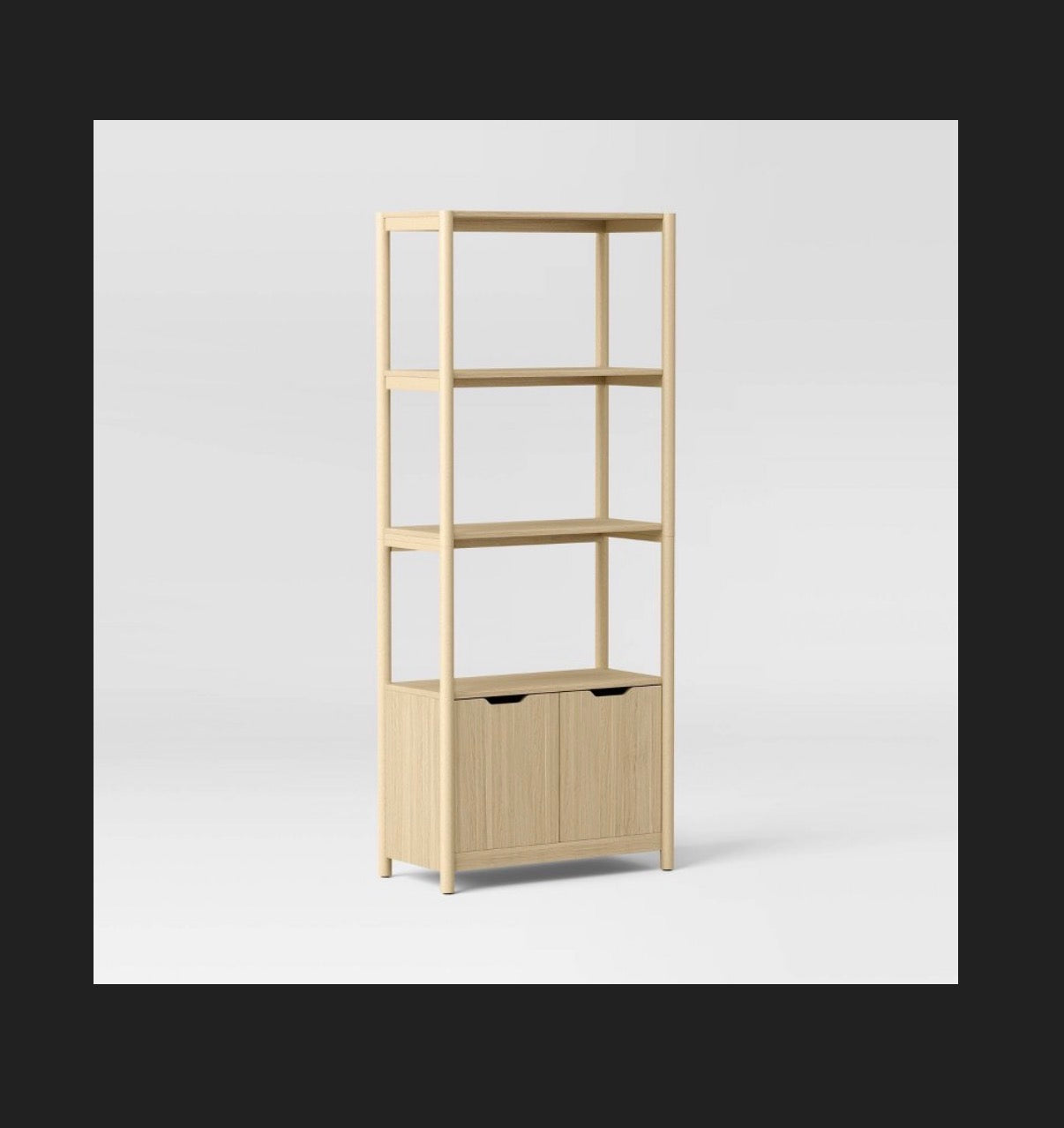 72.25 Inch Scandi Bookcase with Three Shelves and Cabinet Storage (Natural) (New in Box)