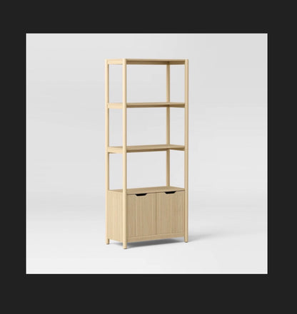 72.25 Inch Scandi Bookcase with Three Shelves and Cabinet Storage (Natural) (New in Box)
