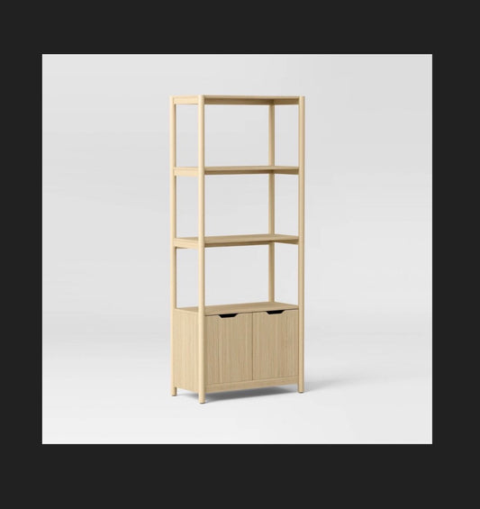 72.25 Inch Scandi Bookcase with Three Shelves and Cabinet Storage (Natural) (New in Box)