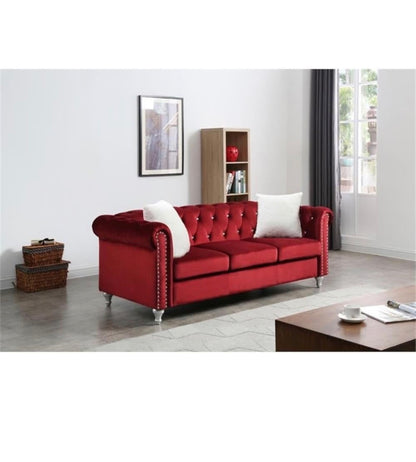 Glory Furniture Raisa Velvet Upholstered Sofa (Burgandy) (New; Just Unboxed)