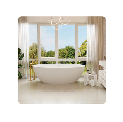35.4 Inch X 70.9 Inch Matte White Solid Surface Oval Freestanding Soaking Bathtub with Drain (Centered Drain) (New in Box)