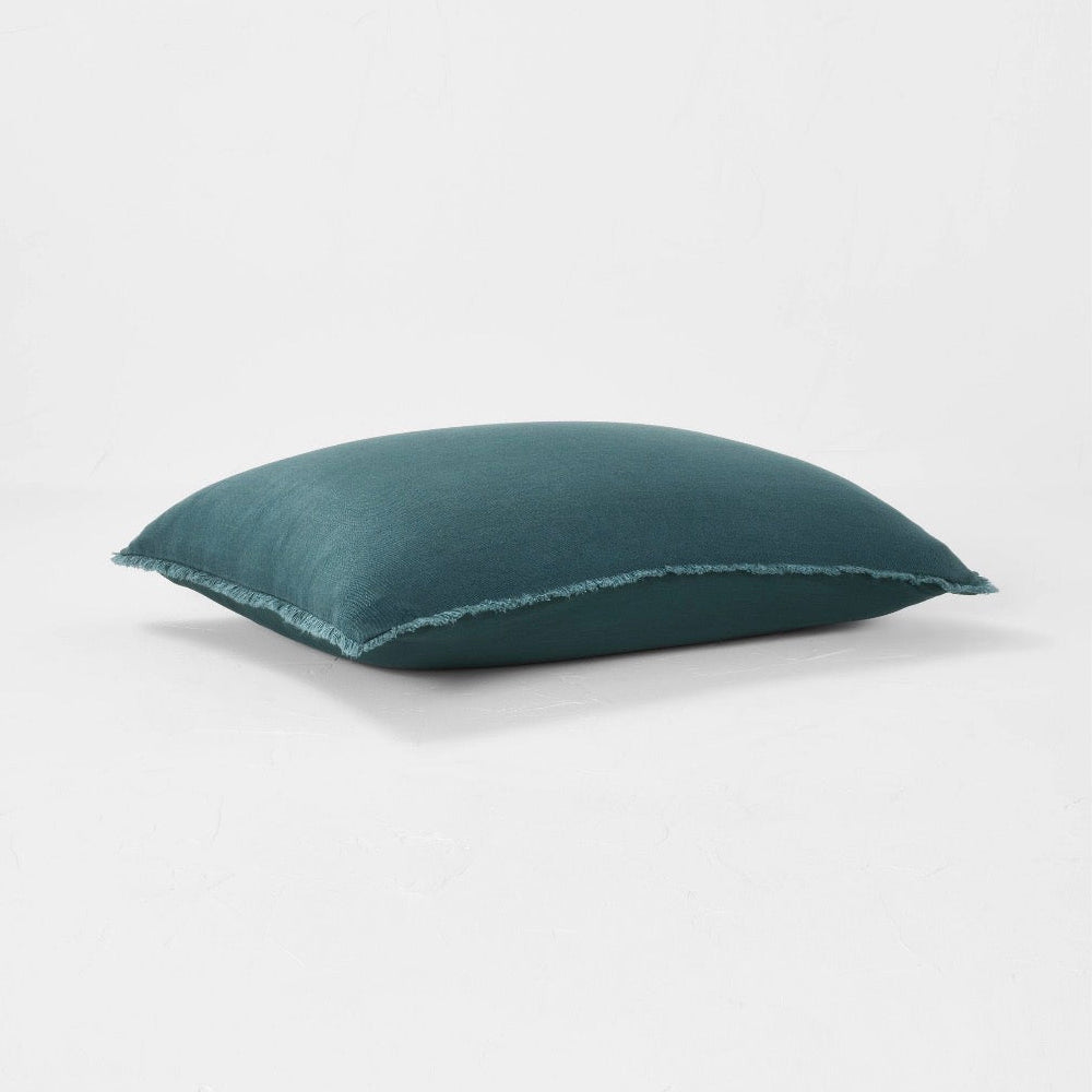 King/California King Heavyweight Linen Blend Comforter & Shame Set Dark Teal Blue - Casaluna Woven Rayon, Zipper Closure (New in Package)