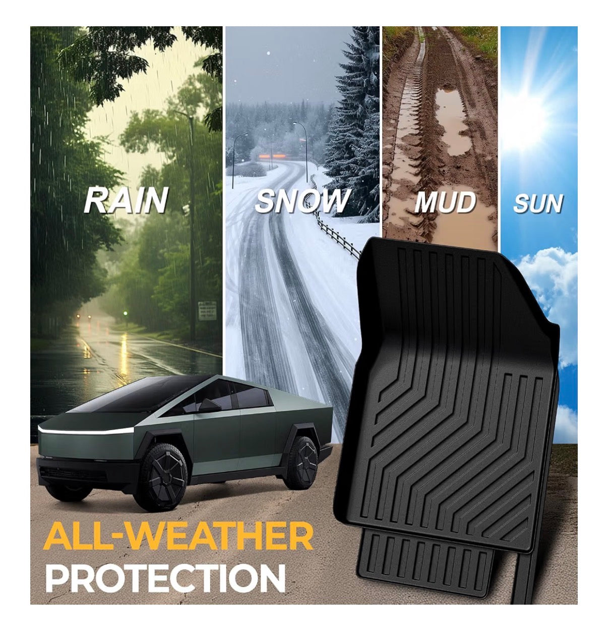 Floor Mats for 2023-2026 Tesla Cybertruck Accessories Full Coverage Set with Cargo Liner, Odorless & Durable, All Weather Protection, 3D Laser Fit, Easy to Spray Clean (Black) (New in Box)