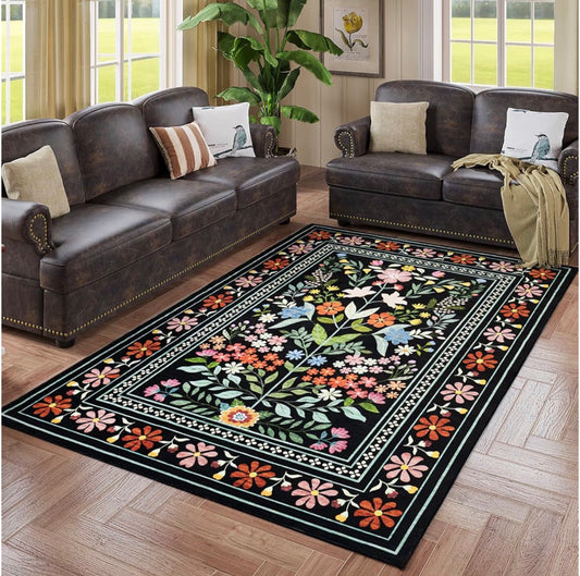 8X10 Area Rug, Floral Wasable Area Rug with Low Pile, Non-Slip Boho Vintage Area Rugs for Living Room, Bedroom, Kids Playroom, Entry (New in Box)