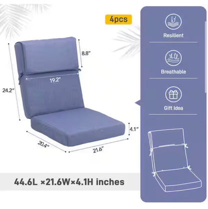 21.6 Inch X 24.2 Inch Outdoor High Back Chair Cushion with Adjustable Buckles and Ties In Dark Blue (4 Pack)