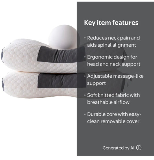 Neck Pillows Soft Knitted Massage Adjustable Ergonomic Orthopedic Contour Support High Quality Pillow Core, Removable Cover for Sleeping Comfort (New in Package)