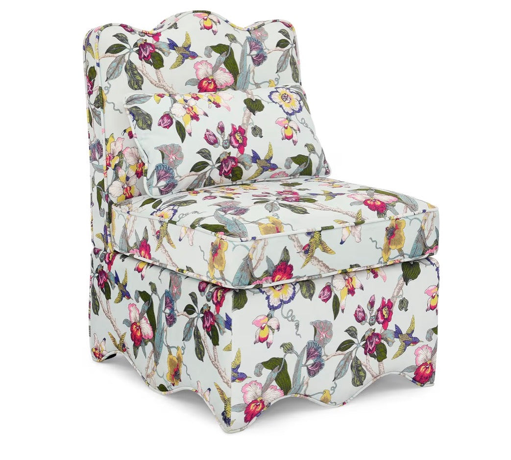 Flannel Upholstered Accent Chair-Retro Single Sofa Chair with Floral Pattern Armless Lounge Chair with Removable Cushion & Pillow (White with Floral Pattern) (New in Box)