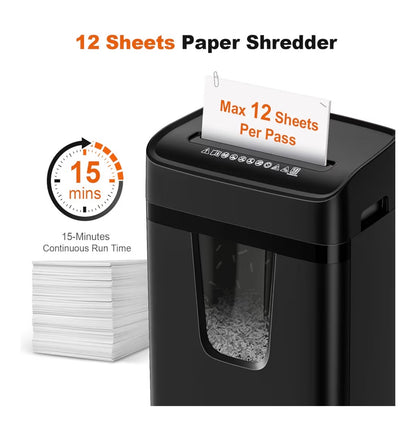 Bonsaii 12 Sheet Paper Shredder for Home Office, Heavy Duty Cross Cut Shredder with 5.5 Gal Pullout Bin