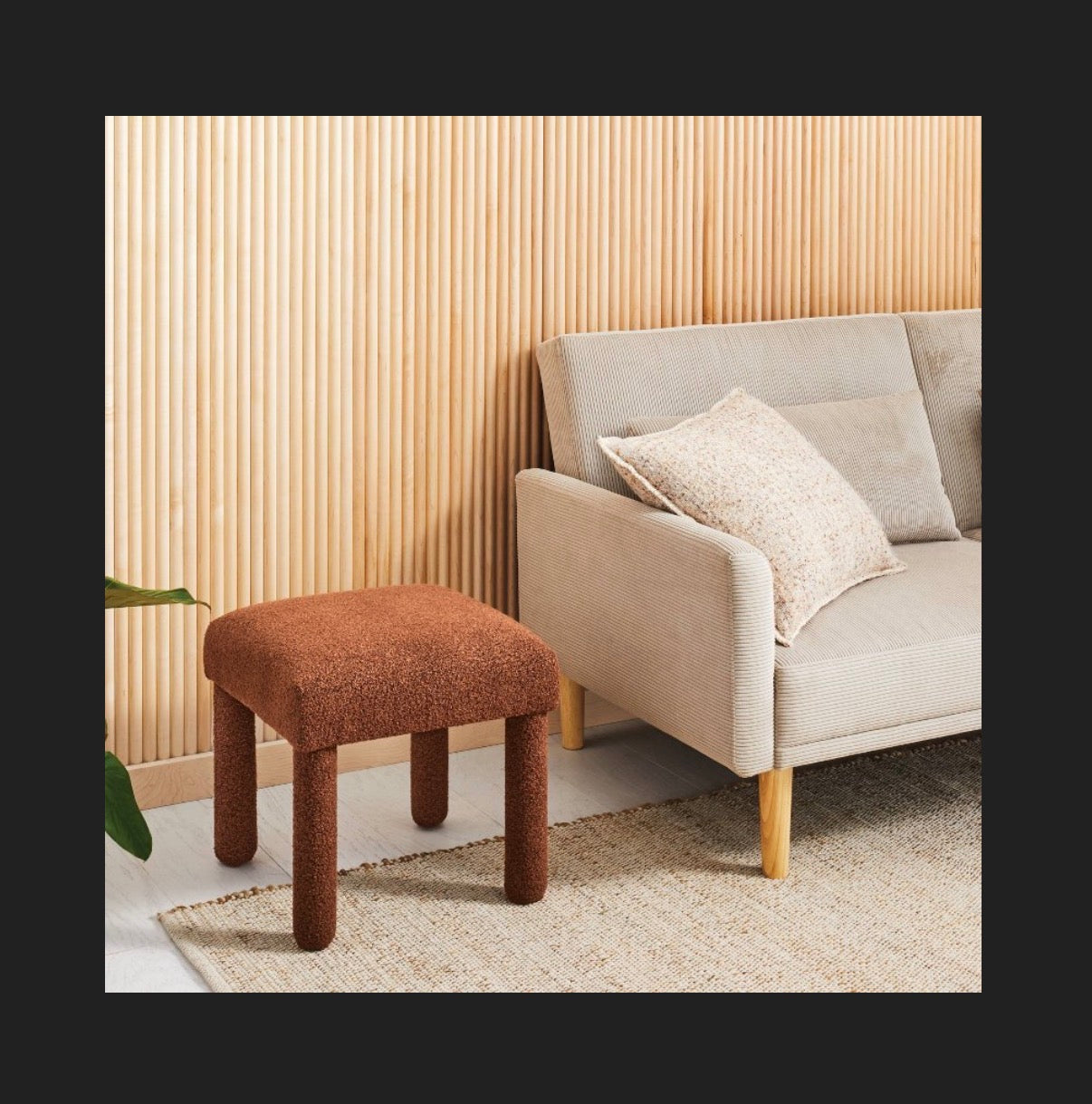 Upholstered Square Stool Ottoman (Rust Boucle) (New in Box)