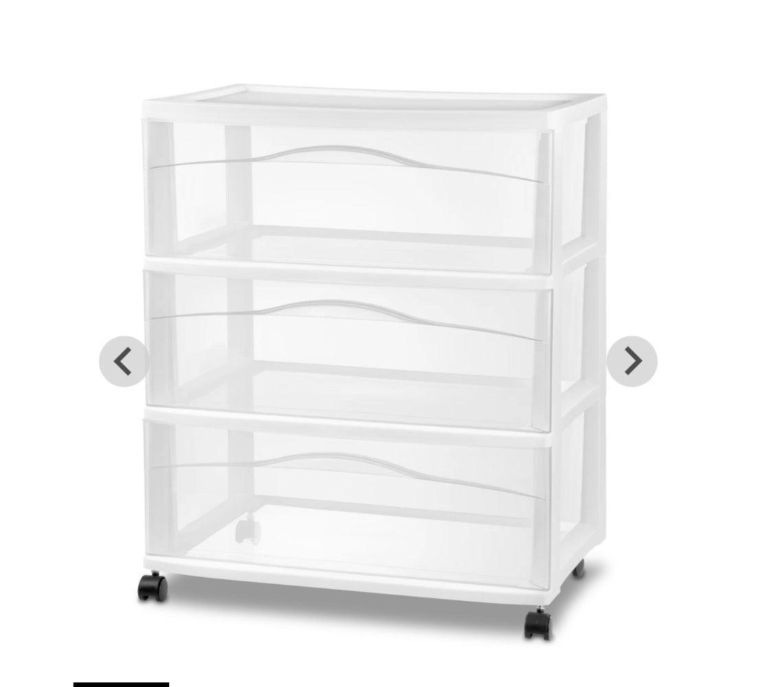 Sterilite Wide 3 Drawer Cart (White) (New in Box)