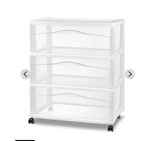 Sterilite Wide 3 Drawer Cart (White) (New in Box)
