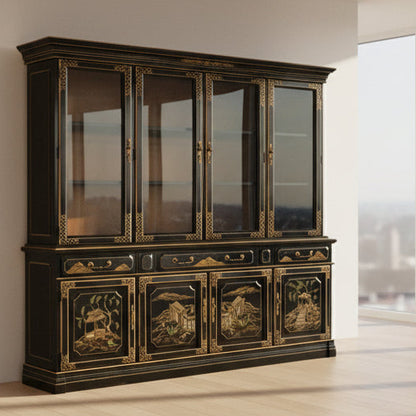 Jasper Cabinet Company Vintage Black Lacquer Chinoiserie China Cabinet