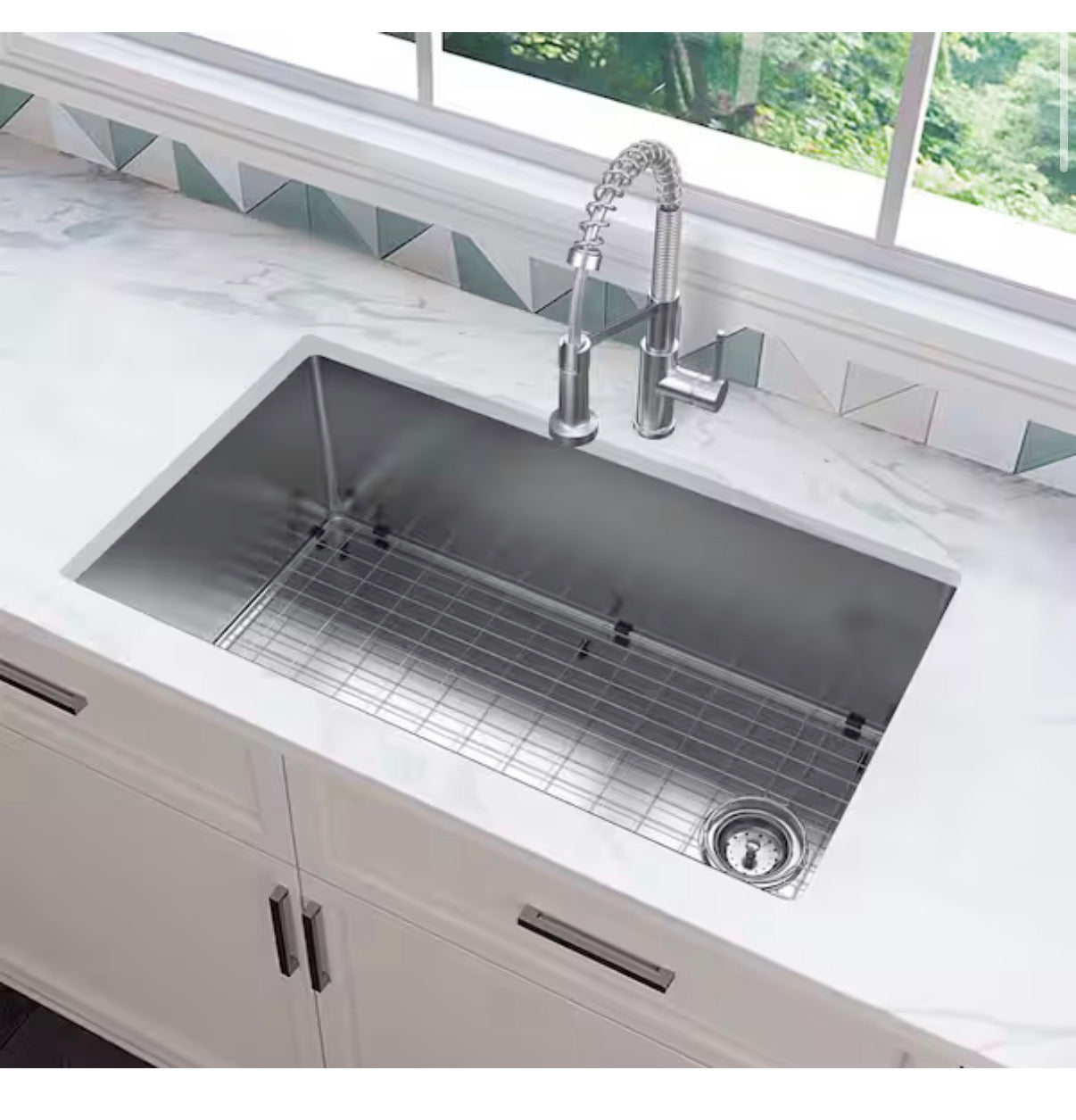 Glacier Bay Tight Radius 36 inch Undermount Single Bowl 18 Gauge Stainless Steel Kitchen Sink with Spring Neck Faucet
