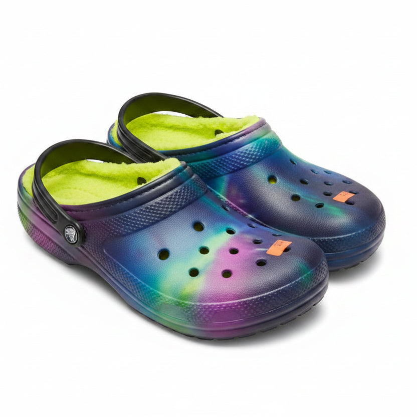 (New) Crocs Classic Lined Clog Tie Dye Galaxy Blue Purple Green