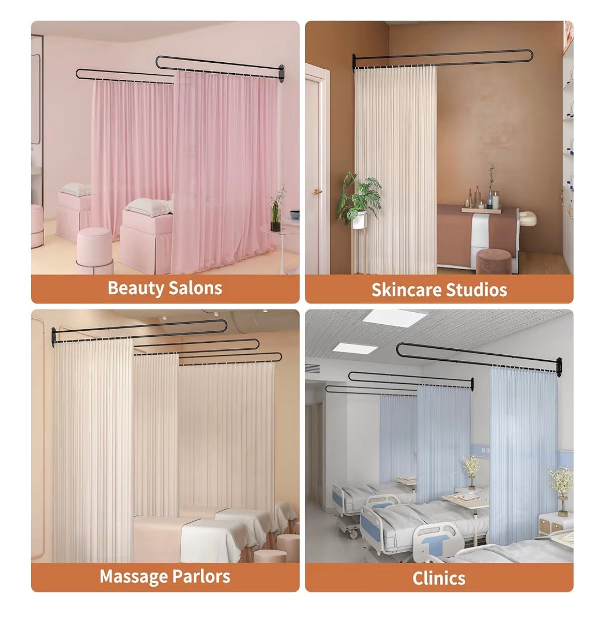 Partition Curtain Rod U Shaped Curtain Rod 6.56 Feet