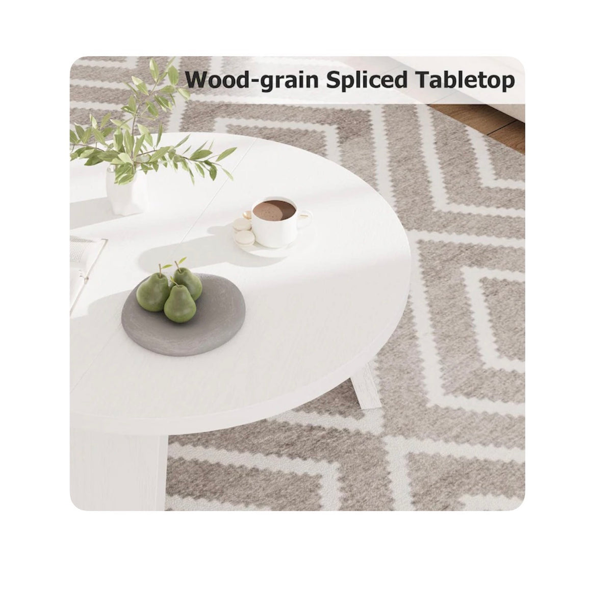 33.5 Inch Round Coffee Table Modern Circle Center Table with Inclined Legs Accent Cocktail Table (White) (New in Box)