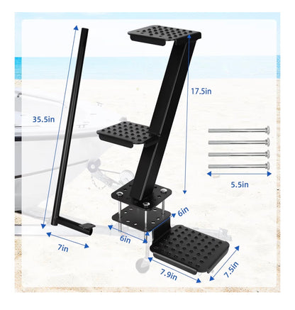 Heavy Duty Boat Trailer Steps with Safety Handle, Non-Slip Surface, Boat Trailer Steps for the Tongue, 3 Step Trailer Step