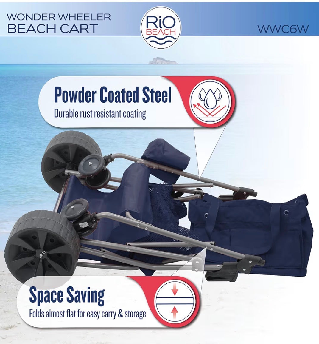 Rio Beach Wonder Wheeler Deluxe Beach, Lawn and Utility Foldable Cart