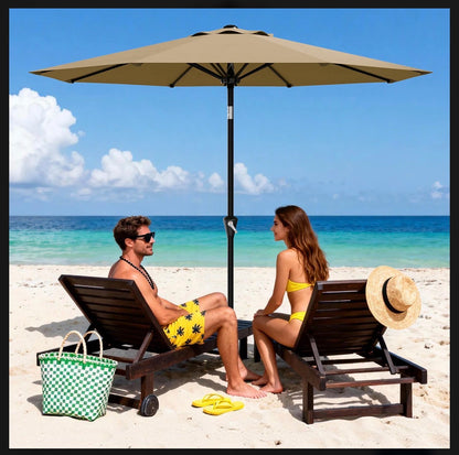 Garvee 10 Ft. Khaki Tan Outdoor Patio Umbrella Waterproof Market Parasol with Smooth Crank Lift, Push Button Tilt, 8 Sturdy Ribs, UV Protection-Ideal for Garden, Pool, Deck, or Yard (New in Box)
