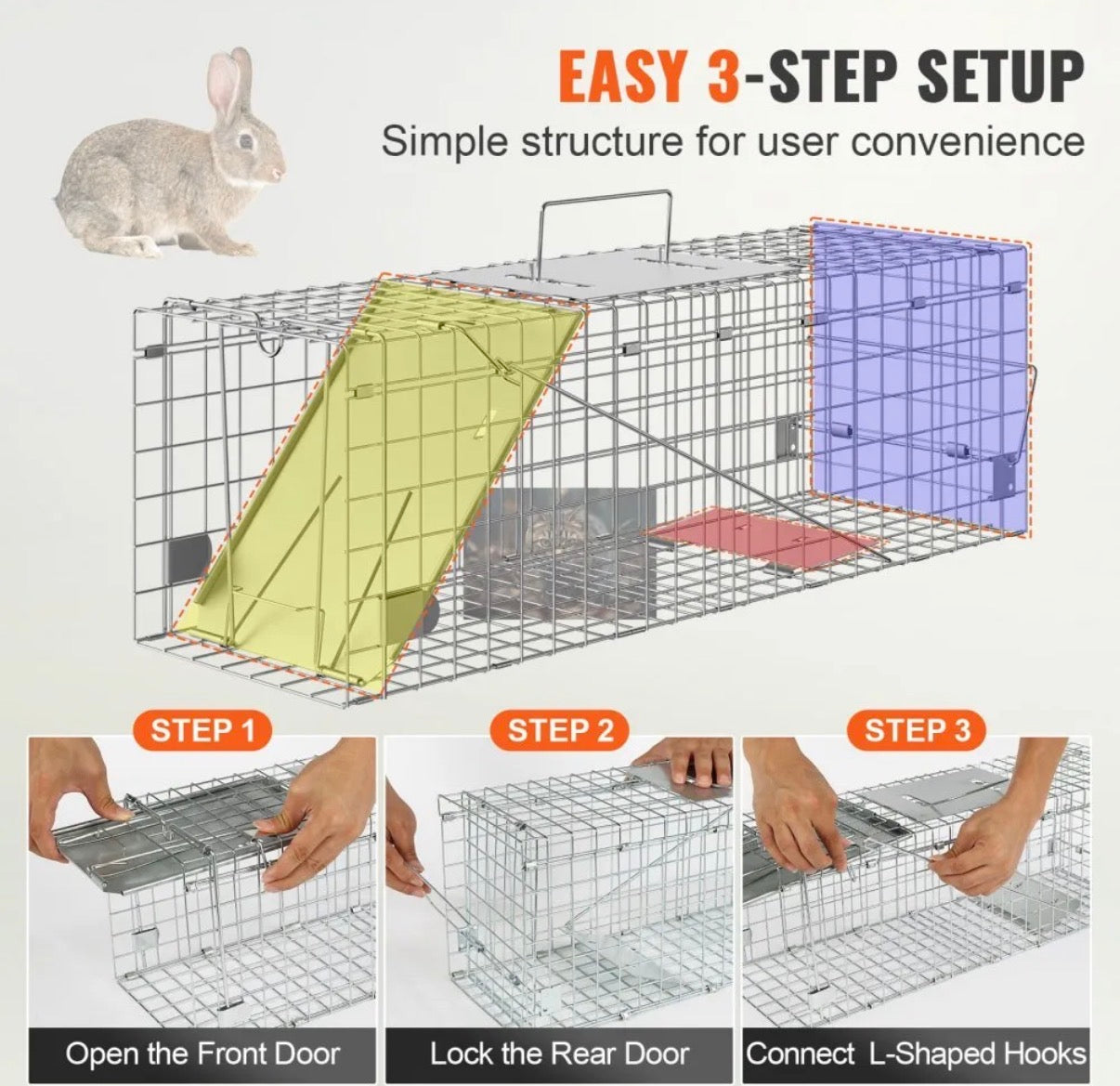 VEVOR Live Animal Cage Trap, 24" x 8" x 8" Humane Cat Trap Galvanized Iron, Folding Animal Trap with Handle for Rabbits, Stray Cats, Squirrels, Raccoons, Groundhogs and Opossums- new in box