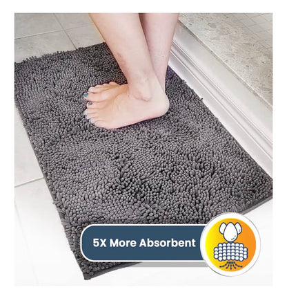 Muddy Mat Super Water Absorbent Door Mat Indoor Microfiber Quick Dry Chenille Entry Rug, Slip Resistant Machine Washable 30 Inch X 19 Inch  (Gray)