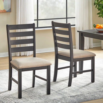Lifestorey Set of 2 Peggy Farmhouse Ladder Back Dining Chair Matte Black/Beige (New in Box)