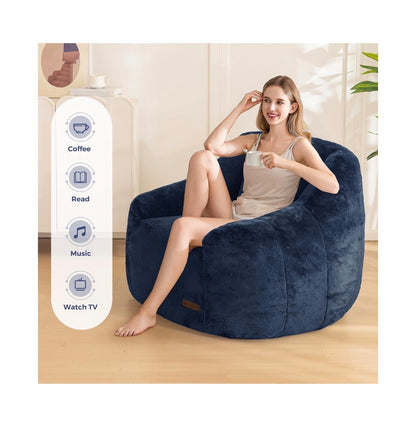 MAXYOYO Bean Bag Chair, Comfy Bean Bag Sofa with Back Support Faux Fur Bean Bag Chair for Adults and Kids, Stuffed Floor Sofa for Living Room, Bedroom, Apartment (Navy) (New in Box)