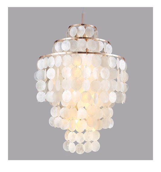 Capiz Shell Chandelier 18 Inch Gold Coastal Chandelier Light Fixture with 4 Lights Capiz Seashell Pendant for living Room Foyer, Kitchen Island Entryway, Dining Room Bedroom, LED Bulb Included (New in Box)